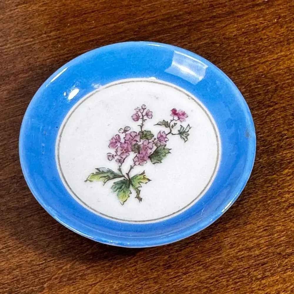 Antique Haviland & Co Limoges Butter Pat Hand Painted Floral Blue Pink 2.75